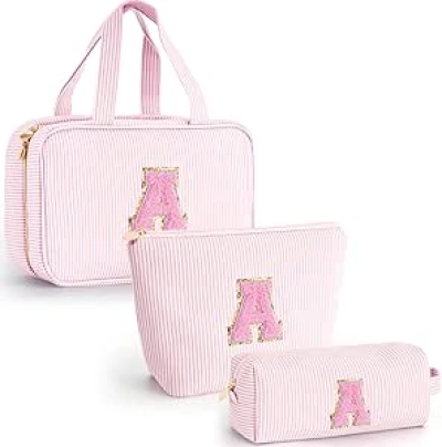 Personalized Initial Makeup Bag for Teen Girls - Monogrammed Toiletry Organizer, Travel Cosmetic Bag, Christmas Stocking Stuffers