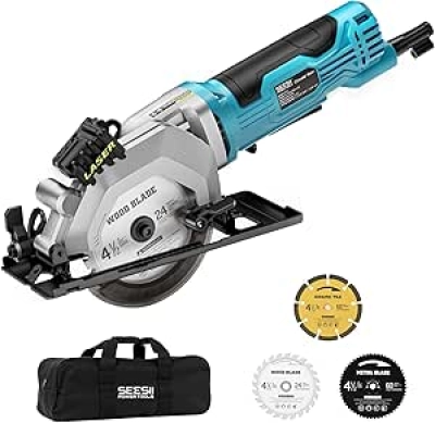 Seesii Mini Circular Saw 4.8A with Laser Guide - 4000 RPM Compact Corded Saw