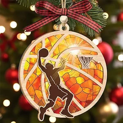Basketball Ornament 2025 - 3D Wood & Acrylic Suncatcher for Players & Coaches