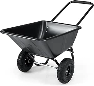 Goplus 2-Wheel Wheelbarrow 330 LBS Capacity with 10" Pneumatic Tires & Dump Cart