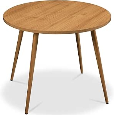 35.5in Round Dining Table for 4 | Mid Century Modern Wood & Steel Dinette