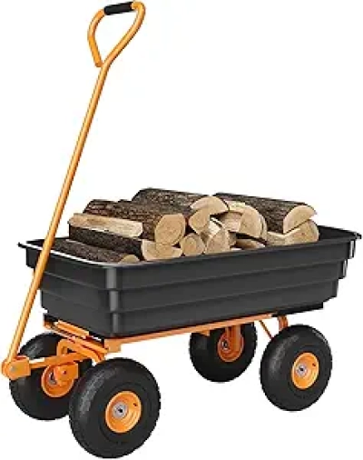 600lb Heavy Duty Garden Dump Cart - 4 Cu.Ft All Terrain Wheelbarrow with Quick-Tip