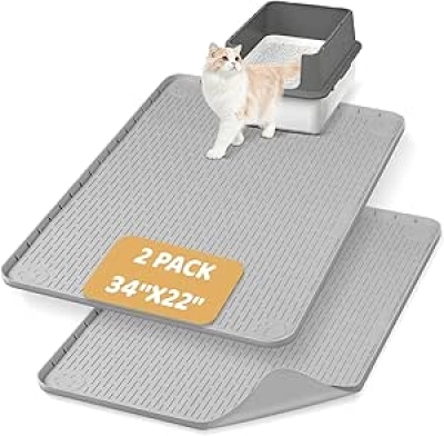Large Cat Litter Mat 2 Pack 34x22 - Silicone Litter Trapping Mat for Scatter Control