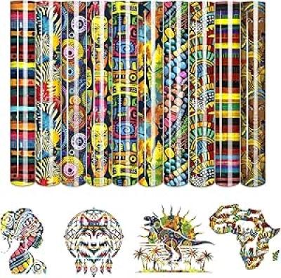 Tintnut Kwanzaa African Pattern Heat Transfer Vinyl - 10 Sheets 12"x10" HTV for T-Shirts