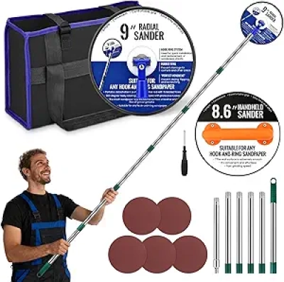 89" Pole Sander & Handheld Drywall Sander Kit - Dual Sanders with 5 Grit Discs