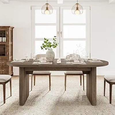70.8 Inch Oval Dining Table for 6-8 People | Farmhouse Wood Kitchen Table