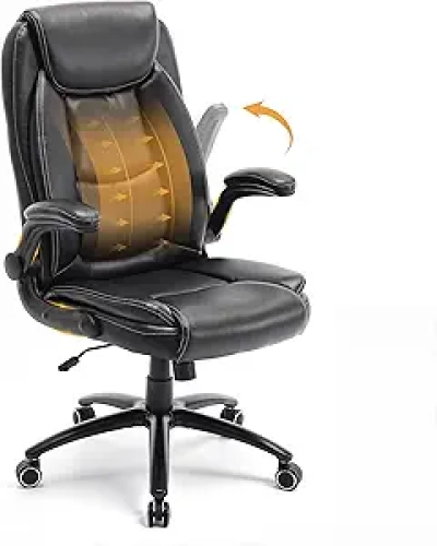 Ergonomic PU Leather Office Chair with Flip-Up Armrests & Reclining Back
