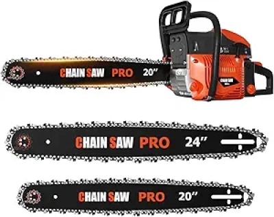 62CC Professional Gas Chainsaw with 20" & 24" Bar - Powerful 3.5HP Cutting