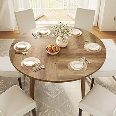 47.2" Round Dining Table for 4-6 People | VASAGLE MAEZO Mid-Century Modern Kitchen Table