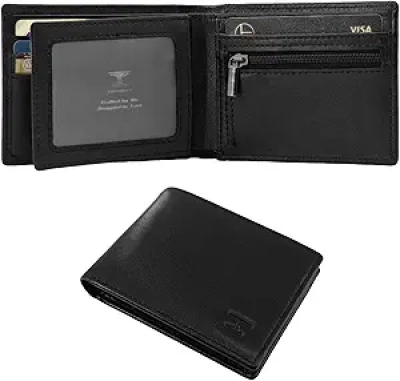 RFID Blocking Genuine Leather Mens Wallet - Slim Bifold with Coin Pouch & ID Windows