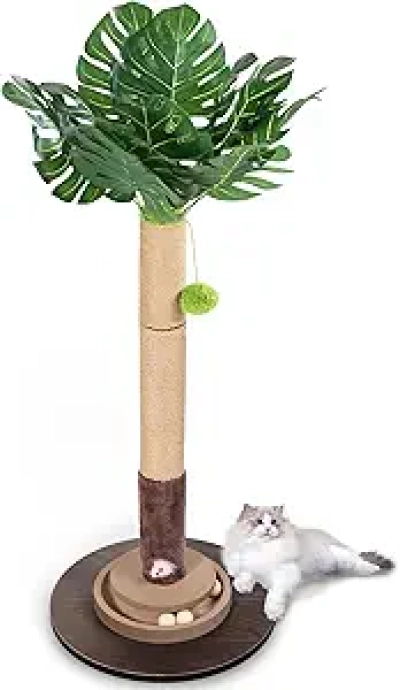 35 Inch Tall Cat Scratching Post Tree Tower with Interactive Toys & Sisal Rope