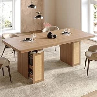 78.7" Farmhouse Dining Table for 6-8 People with Hidden Storage Drawers
