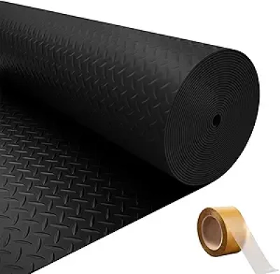 8x25 FT Thickened Diamond Plate PVC Garage Floor Mat - Heavy-Duty Car Parking Flooring