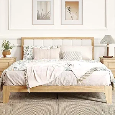 Queen Size Platform Bed Frame with Upholstered Headboard | HOMCOM
