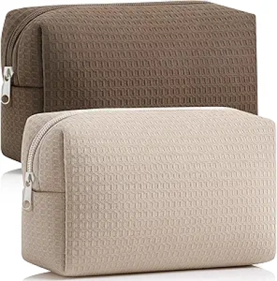 2-Pack Holiday Makeup Bags for Women | Portable Waffle Toiletry Organizer with Zipper