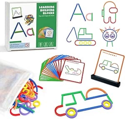 176PCS Pattern Blocks STEM Toys - Creative Sticks Building Set for Kids Ages 5+
