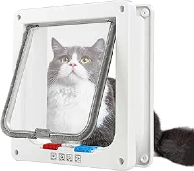 Elevon 4 Way Cat Door for Windows & Doors - Weatherproof Pet Flap with Magnetic Lock