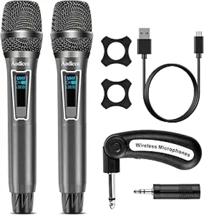 Wireless Karaoke Microphone System - 160ft Range, No Delay, Rechargeable (2-Pack)