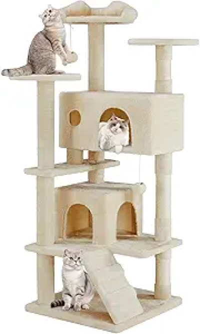 54 Inch Multi-Level Cat Tree Tower with Condos, Scratching Posts & Play Balls