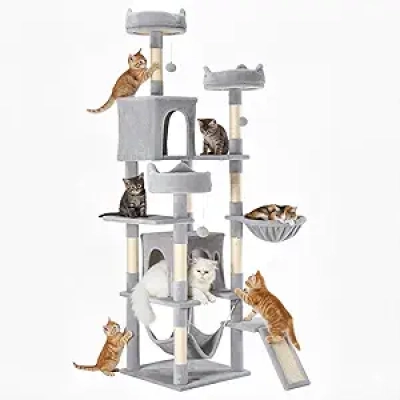 Sweetcrispy 75" Large Cat Tree Tower for Big Cats - Multi-Level with Hammock & Scratching Post