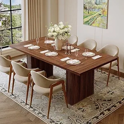 78 Inch Farmhouse Dining Table for 6-8 People | Modern Walnut Kitchen Table