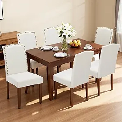 NEWBULIG Dining Chairs Set of 6 - Modern Kitchen Chairs with Wooden Legs & Padded Seats
