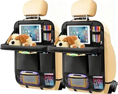 2-Pack Black Car Backseat Organizer with 10 Pockets & Tablet Holder for Kids