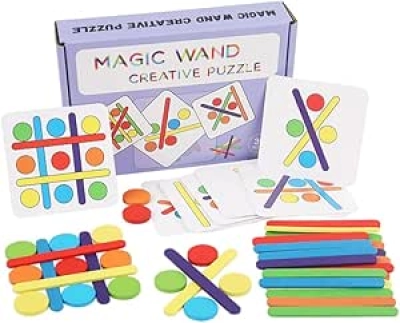 Montessori Wooden Sticks & Rings Puzzle Game for Toddlers 3+