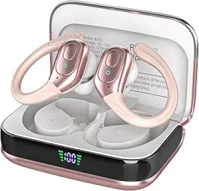 Wireless Earbuds Bluetooth 5.3 - IPX7 Waterproof, Noise Canceling, 75hr Battery, Rose Gold