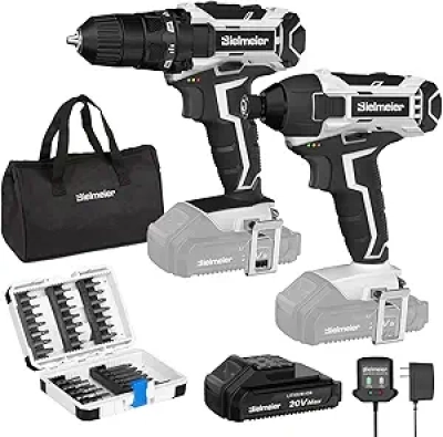 Bielmeier 20V Cordless Drill & Impact Driver Combo Kit with 33 Accessories