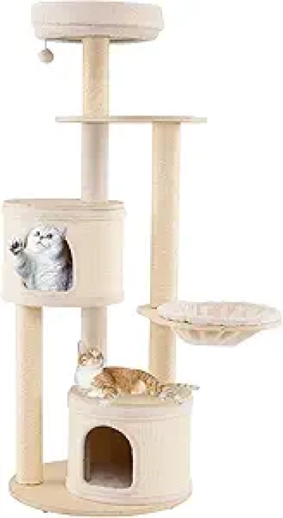 60 Inch Wooden Cat Tree Tower with Sisal Scratching Posts & Condos