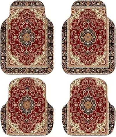 Red Persian Style Car Floor Mats - Non-Slip Universal Auto Liners for Trucks & SUVs