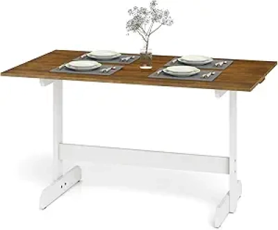 55-Inch Farmhouse Dining Table for 4-6 | Rubber Wood Kitchen Table with H-Leg Base