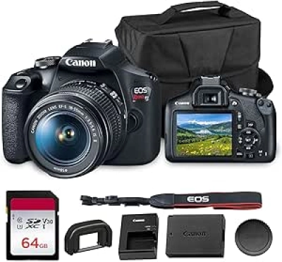 Canon EOS Rebel T7 DSLR Camera 24.1MP - Complete Kit with 18-55mm Lens, Wi-Fi & 64GB Card