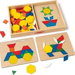 Melissa & Doug Pattern Blocks 120 Wooden Tiles - Montessori Learning Puzzles for Kids