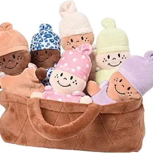 Multicultural Baby Dolls Set - 6 Soft Plush Dolls with Basket for Diversity Learning