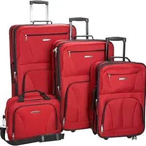 Rockland Journey 4-Piece Softside Luggage Set - Expandable Red Upright with Carry-On