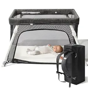Guava Lotus Travel Crib - Certified Safe Portable Play Yard with Backpack | Lightweight Folding Baby Bed