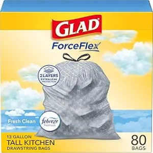 Glad ForceFlex 13 Gallon Tall Kitchen Drawstring Trash Bags - 80 Count Fresh Clean Scented