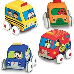 Melissa & Doug Pull-Back Town Vehicle Set - 4 Soft Baby Toy Cars & Trucks