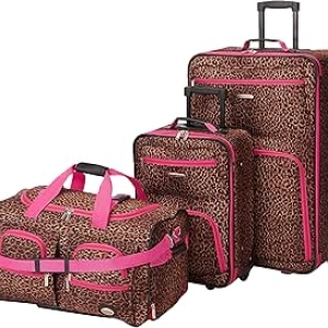Rockland Vara Softside 3-Piece Luggage Set - Pink Leopard | Carry-On & Upright