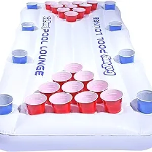 6-Foot GoPong Pool Lounge Beer Pong Inflatable Float with Cup Holders