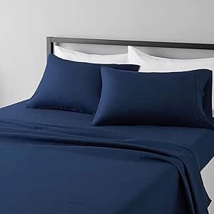 Amazon Basics Microfiber Queen Sheets Set - Soft, Breathable & Easy Care Navy Blue