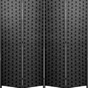 FDW 6FT 4-Panel Wood Room Divider - Hand-Woven Mesh Folding Privacy Screen