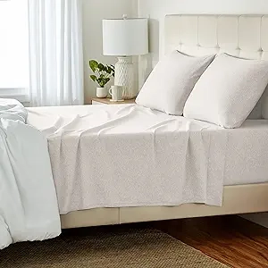 Amazon Basics Queen Cotton Jersey Bed Sheet Set 4-Piece - Soft & Breathable