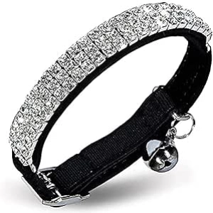 CHUKCHI Soft Velvet Cat Collar with Bling Diamante & Safety Bells - Adjustable
