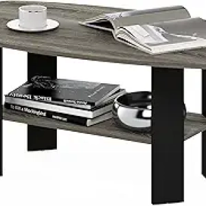 Furinno Simple Design Coffee Table - French Oak Grey/Black | Modern Living Room Furniture