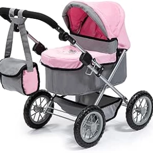 Bayer Design Baby Doll Pram - Adjustable Grey/Pink Stroller for Kids