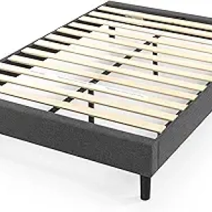 Zinus Curtis Queen Upholstered Platform Bed Frame - Grey Wood Slat Foundation