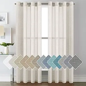 Natural Linen Sheer Curtains 84 inches - Nickel Grommet Panels for Living Room